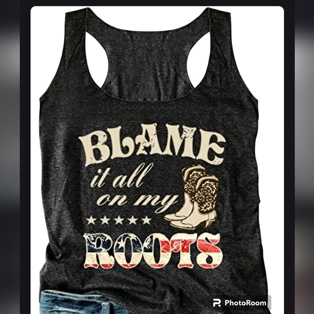 🇺🇸NEW🇺🇸 Size Medium, "Blame It All On My Roots" Racerback tank, Medium, Gray